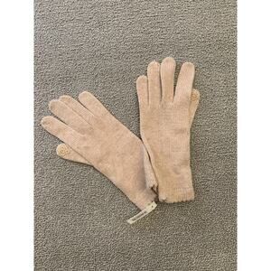 Carolina Amato Women One Size Beige Oatmeal Wool Cashmere Blend Knit Gloves